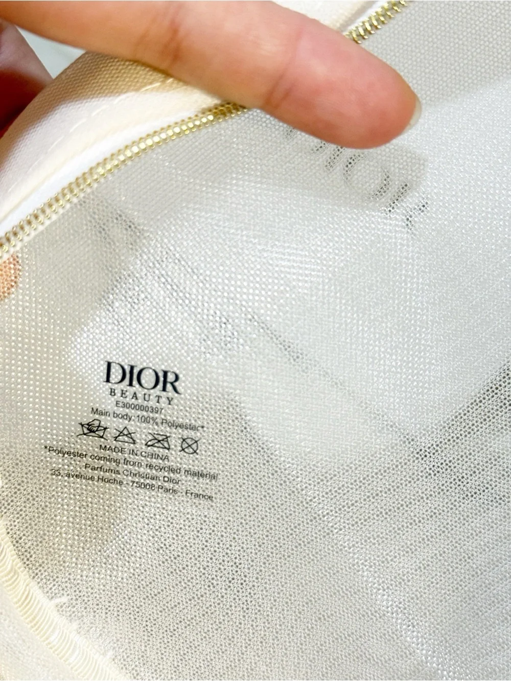 Dior Beauty Pink and Gold Butterfly Embroidered Round Pouch w/ Matching Gift Bag